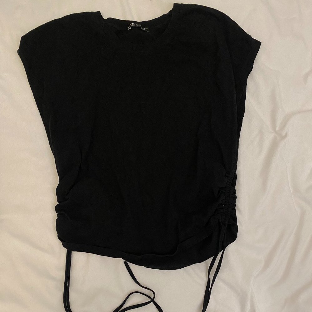 Zara Black Short Sleeve Tee With Strings Size LARGE